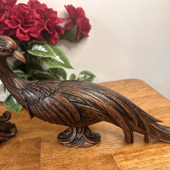 Vintage Coppercraft Guild Peacocks Pheasants Resin Copper‎ Finish Pair MCM - Picture 3 of 6